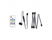 XILENCE LQZ.ARGB_Set Cable (XZ171), Cooling Control Set for  ARGB components: 5V D/P 3PIN connections, 1 x Receiver, 1 x Remote Controller, 1x 1 to 4 ARGB Splitter